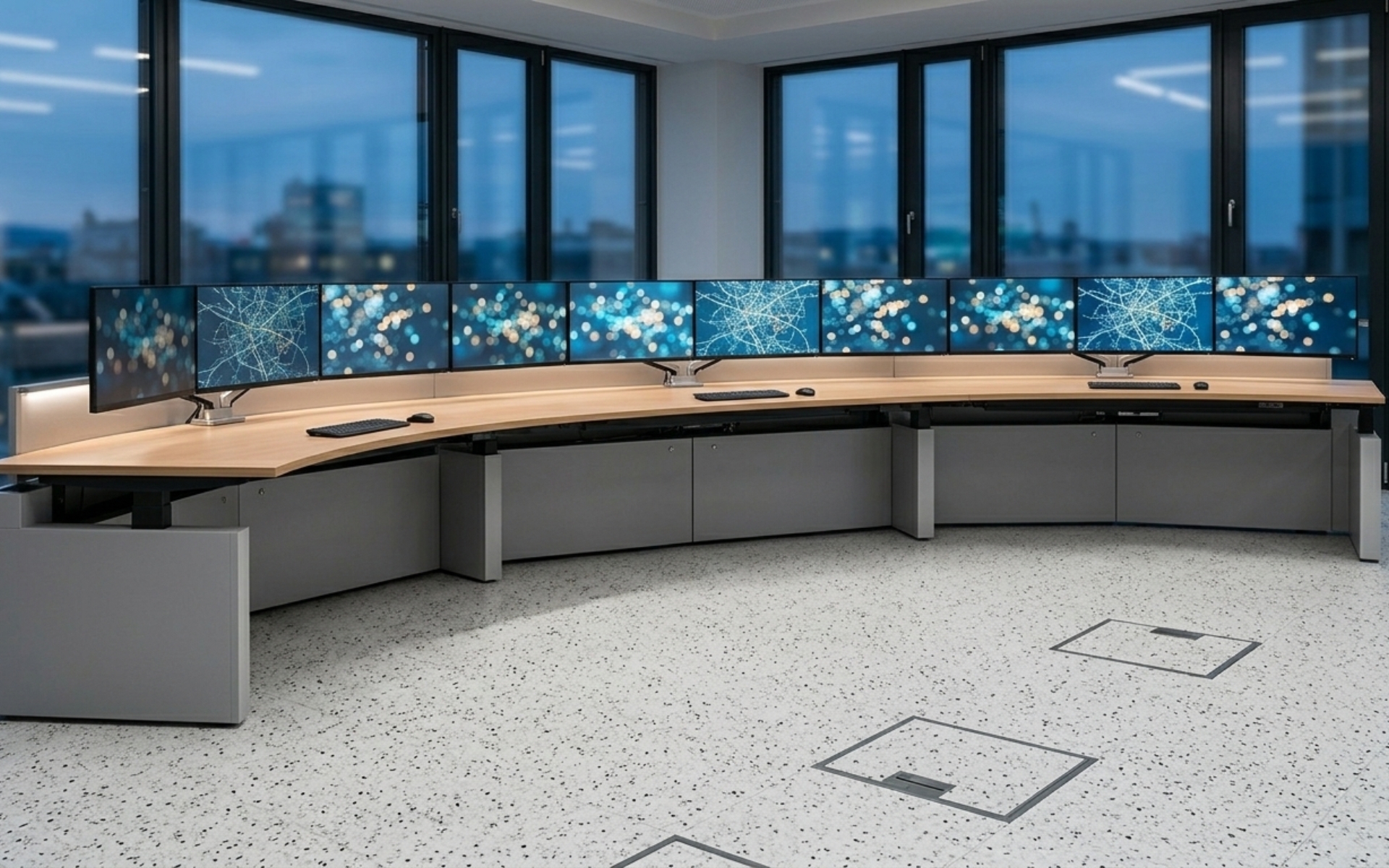 Leitwartenpult im Betrieb